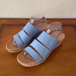 Kork-Ease Womens Menzie Slides Sandals Cork Wedge Heel Blue Leather Size 10M